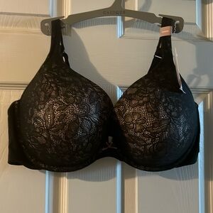 Cacique 42DDD Black Lace over nude boost plunge bra